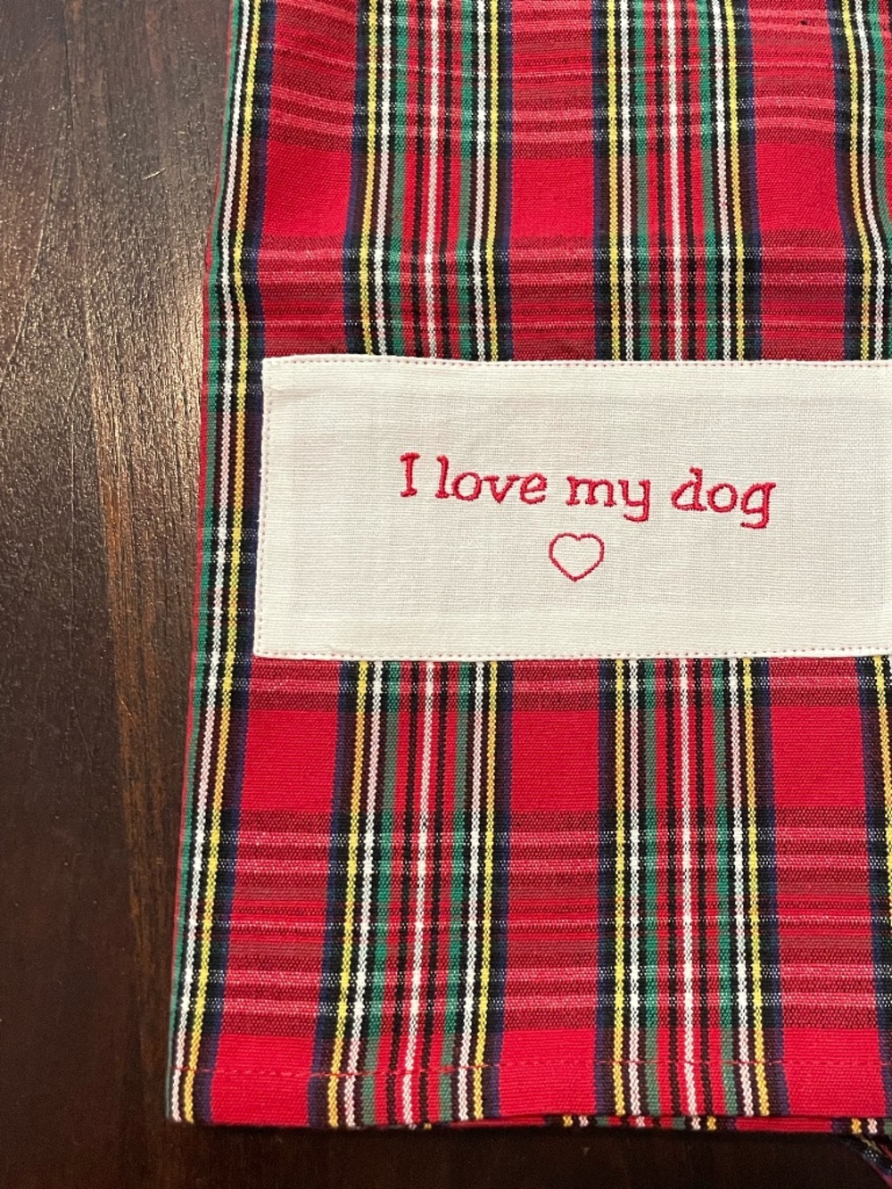 Red Plaid,  I Love my Dog Dish Towel